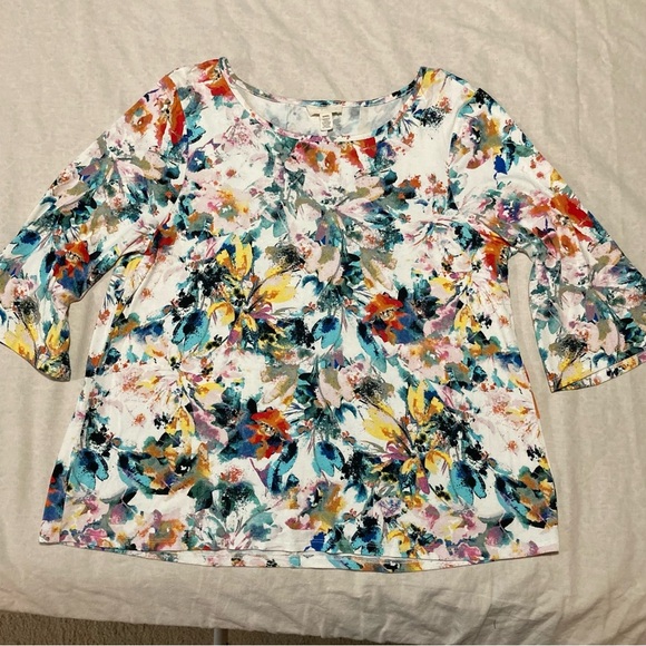 Cupio Blush Floral Print Flutter Sleeve Blouse - Picture 1 of 9